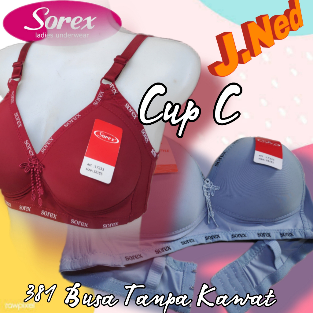 J381 Sorex Bra Wanita Busa Tanpa Kawat Cup C Size 36 - 42 Tiga Pengait