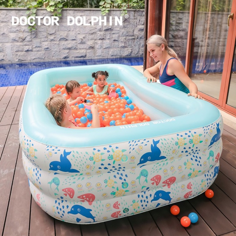 PRELOVED [BONUS PELAMPUNG] Doctor Dolphin Square Inflatable Baby Pool / Kolam Renang Anak / Kolam Re