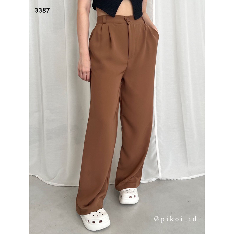 Celana panjang wanita hitam basic / highwaist pants korea / Celana wide leg sage kekinian 3387