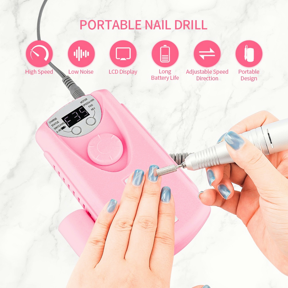 COD Mesin Poles Kuku Elektrik Portable Rechargeable Nail Drill Polisher Grinding Untuk Manicure / Nail Art Alat  pink / putih Nail beauty