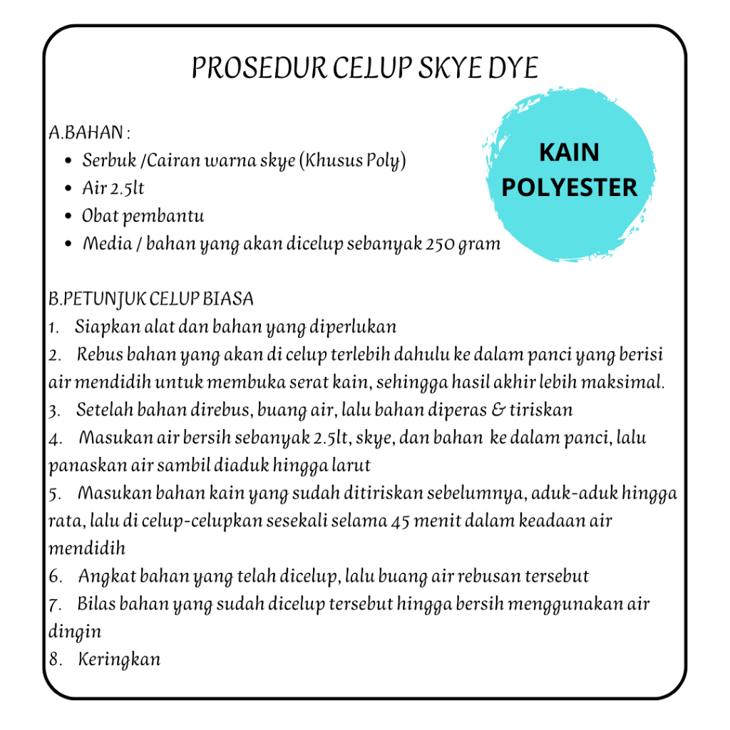 SKYE DYE - Pewarna Pakaian - Celup Baju dan Kain Textile - Tie Dye