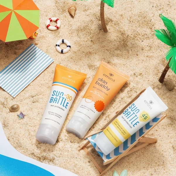 EMINA Sun Protection SPF 30 PA+++ 60mL | Emina Sun Battle SPF 45 | 30 PA+++ 30mL Sunscreen Skin Buddy|Emina Max Airy Protection