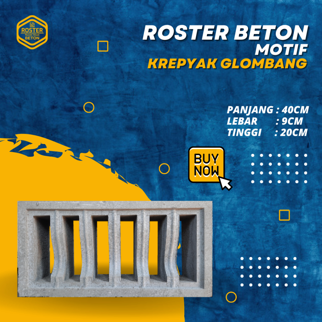 Roster Beton Minimalis,Loster Udara, Atau lubang Angin Motif Krepyak Glombang Ukuran 40cm X 20cm X 9