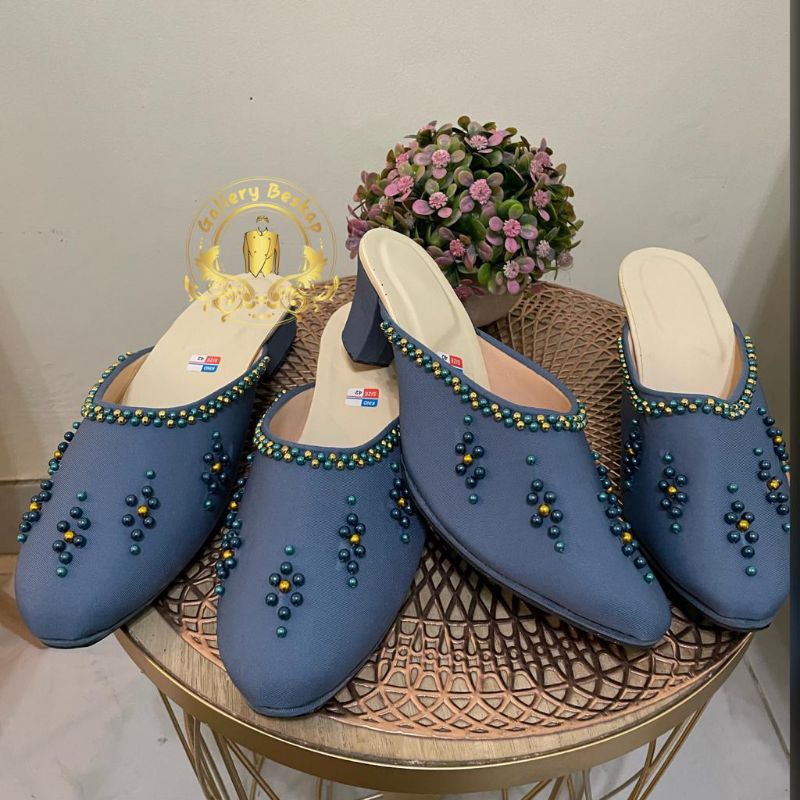 sendal selop pengantin warna denim blue