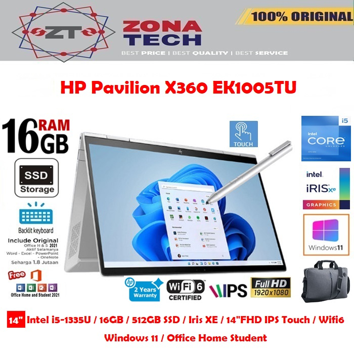 HP Pavilion X360 ek1005TU - i5-1335U 16GB 512GB SSD IRIS XE 14&quot;FHD IPS TOUCH WIN11 OHS