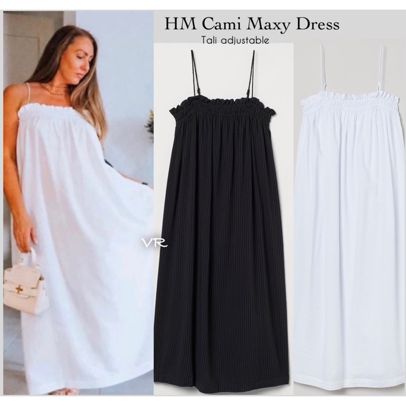 HM SUMMER CAMI WHITE BLACK DRESS LONG DRESS DRESS PANJANG WARNA PUTIH