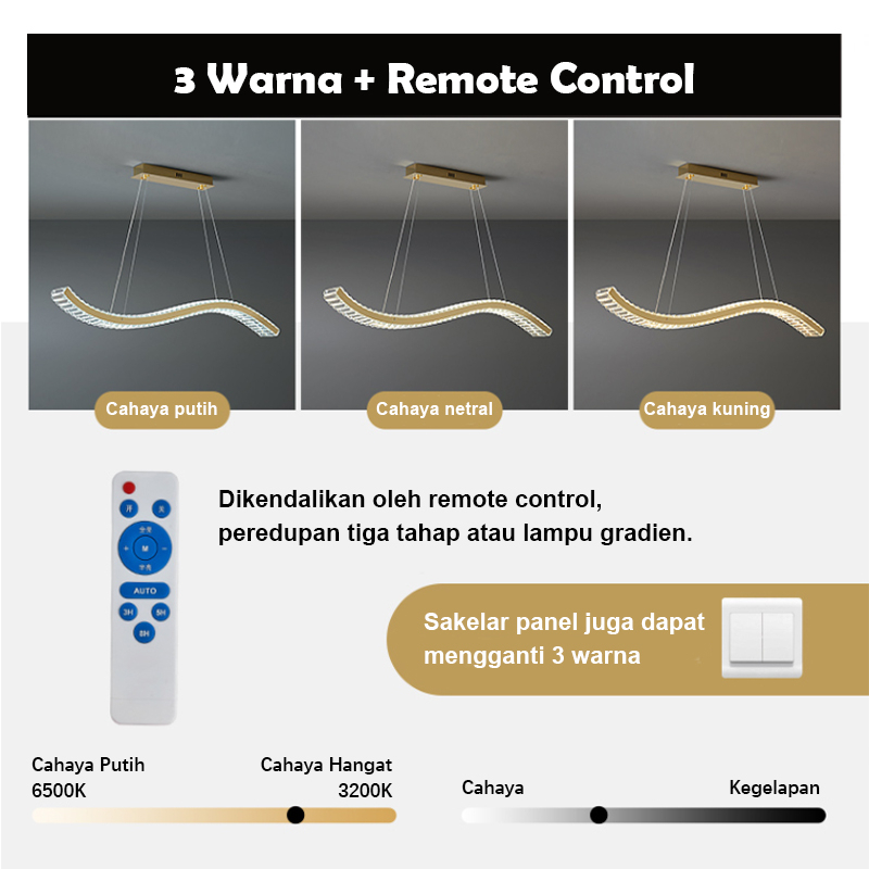 ★3 Warna &amp; Remote &amp; 1m★ Garansi  Lampu Kristal Minimalis 100W Lampu Kristal 1m Remote Control Modern LED Gaya Skandinavia Cocok Untuk Lampu Ruang Makan Ruang Tamu