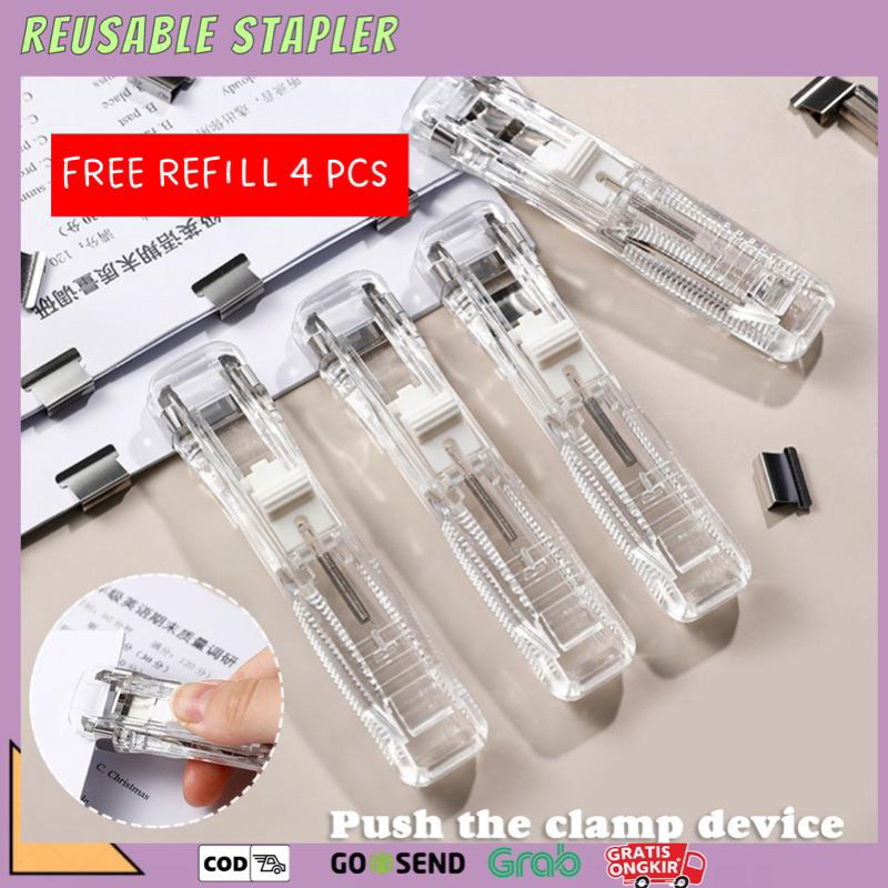 

REUSABLE STAPLER/ REUSABLE PAPER CLIPPER/ STAPLER BISA DIPAKAI ULANG/ Kliper Penjepit kertas Stapler Dorong Paper Clips Poratble Stainless Steel