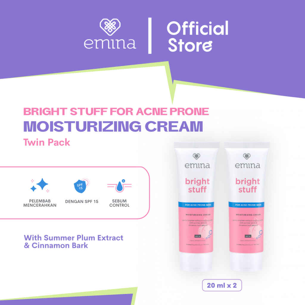 Emina Bright Stuff for Acne Prone Skin Moisturizing Cream 20 mL Twin Pack - Pelembab Wajah Mencerahk