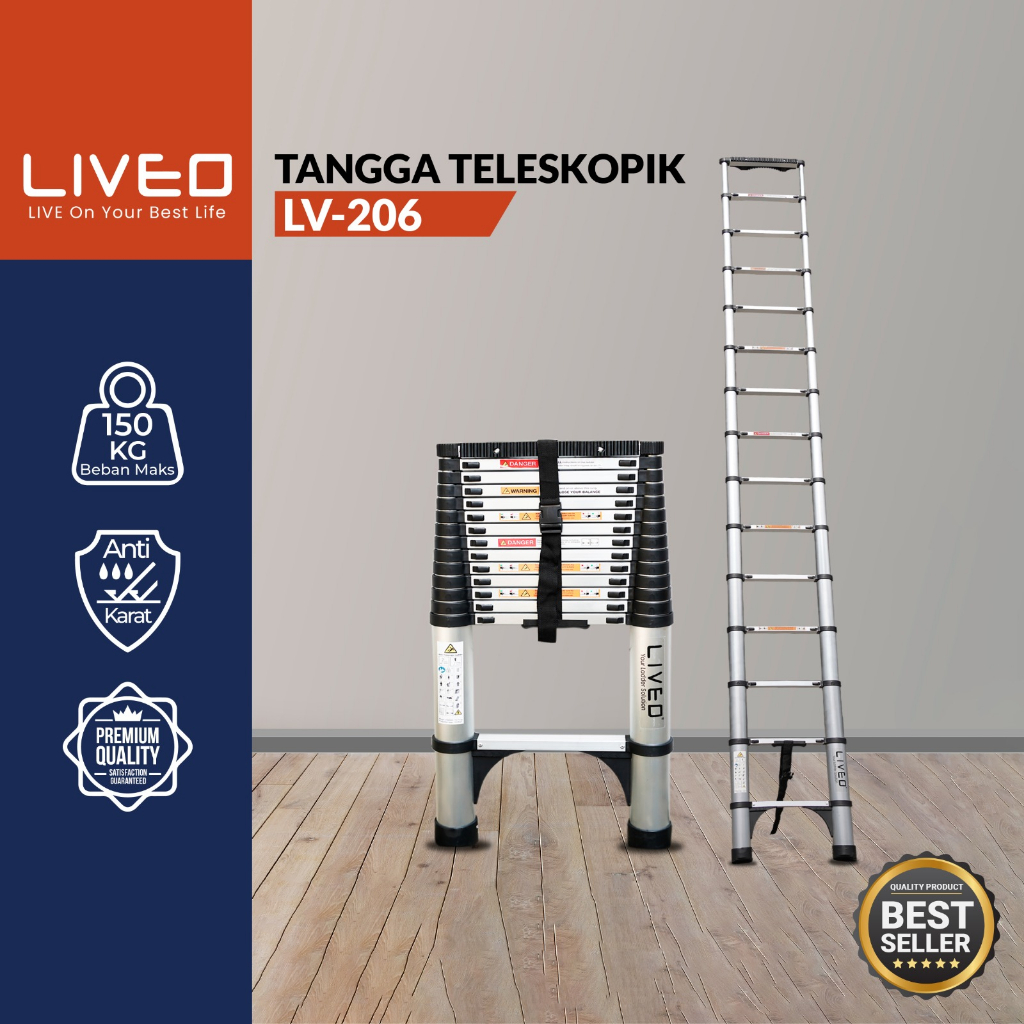 Tangga Single Telescopic Liveo LV-206 / Tangga Lipat Alumunium Teleskopik