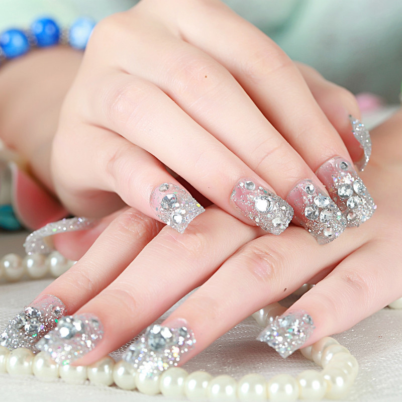 Kuku Palsu Instant + Lem 3D Pesta Pengantin Wedding Fake Nail Art White Silver Gold