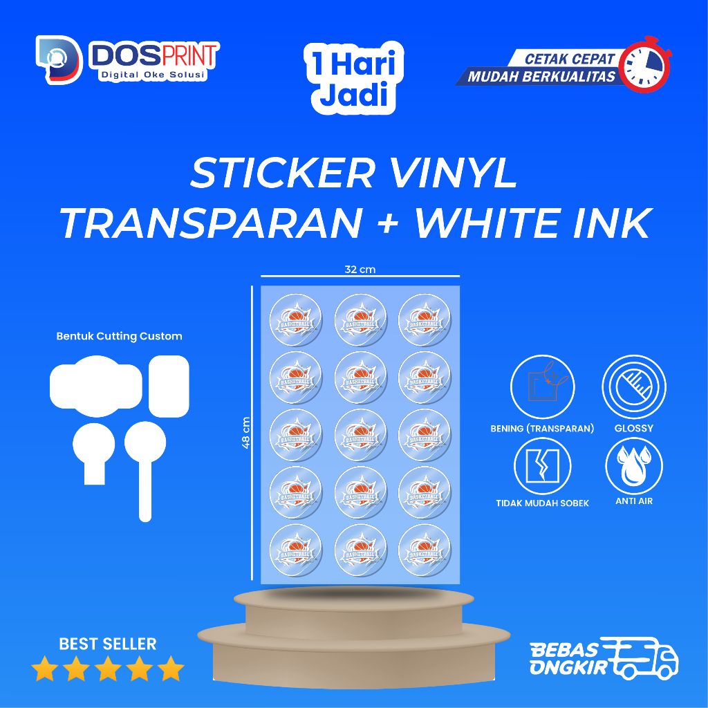 

Sticker Vinyl Transparan + WhiteInk | Sticker Bening A3+ dan Kiss Cut