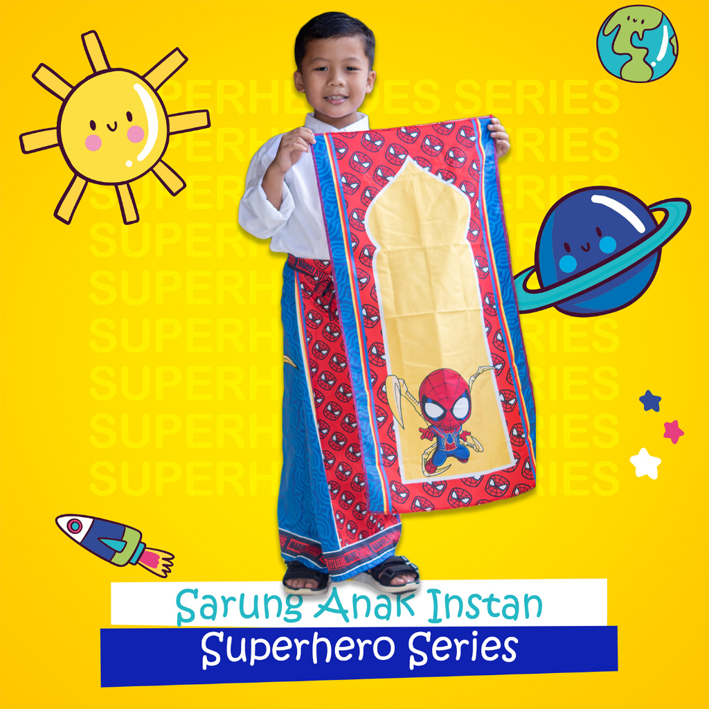 Sarung instan set sajadah anak karakter/Sarung Anak Instan Karakter Unik - Spiderman &amp; Captain America - Sarung Anak Bahan Katun-Sarung Anak Instan, Sarung Sunat, Sarung Anak Laki-Laki Motif Karakter Kartun Usia 2-8thn