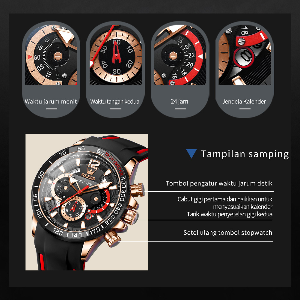 OLEVS Jam Tangan Pria Anti Air Original Terbaru Mewah 2022 Luxury Kulit Tahan Keren Led Watch Men Leather With Date