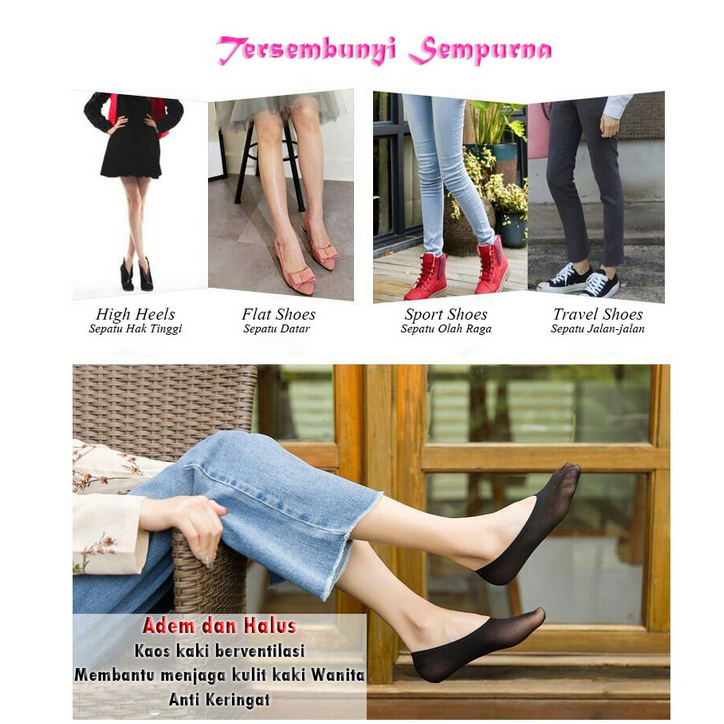 A637-A642 KAOS KAKI ANTI SLIP sock socs motif polos invisible fashion wanita impor import stocking pakaian kaus muslim islam penutup solat sholat hijab kerudung lecet lutut abu hitam biru cream pink fuchia