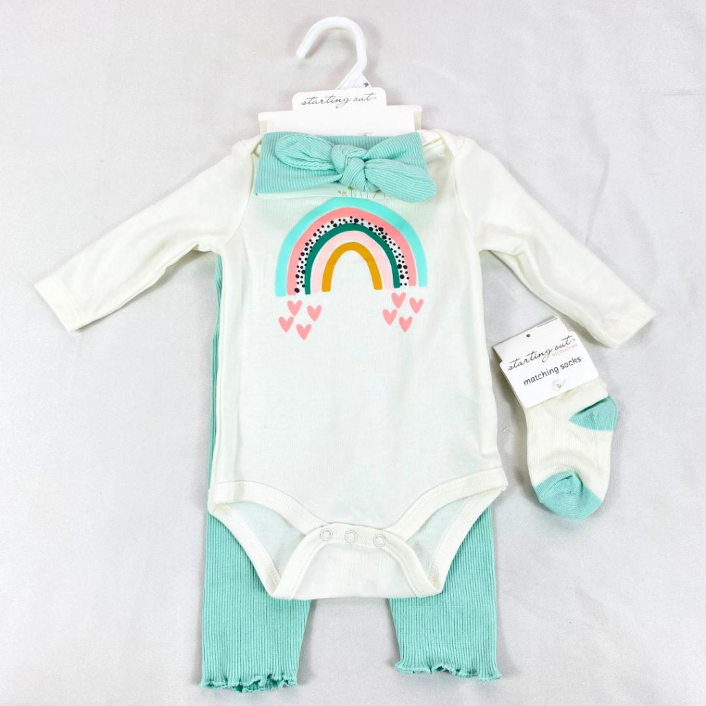 JUMPER SET - 4in1 NEWBORN 0-9 bulan import / baju bayi perempuan rainbow tosca lucu ala korea