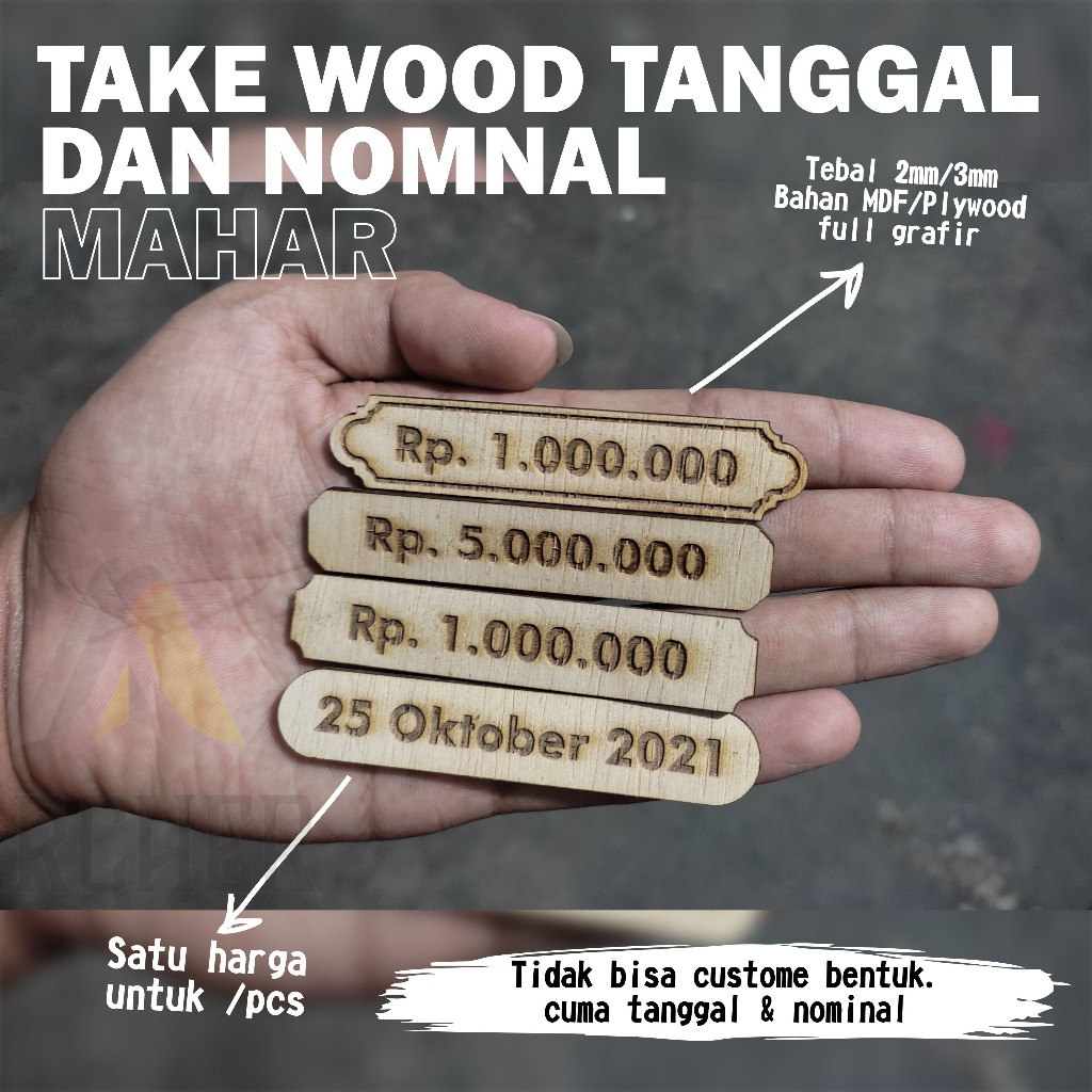 TAG WOOD TANGGAL DAN NOMINAL HIASAN MAHAR PLYWOOD