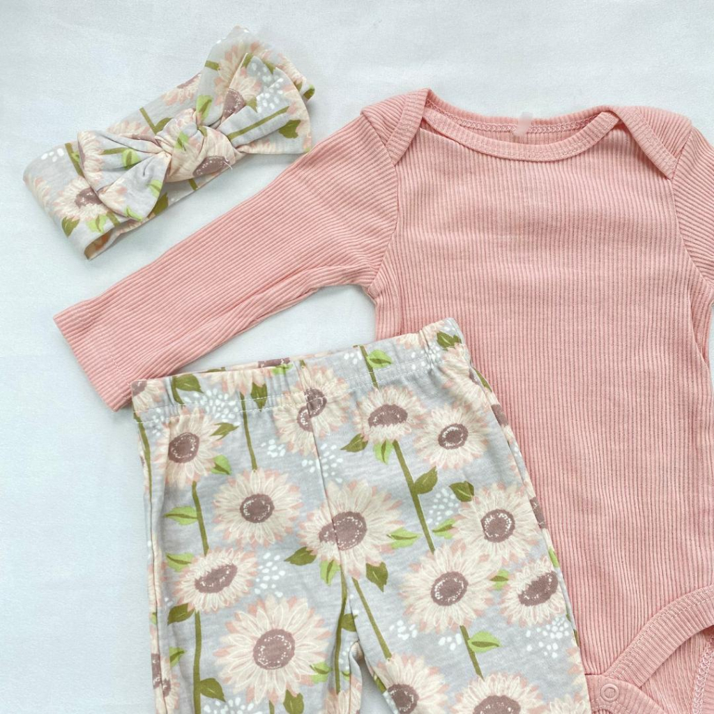 JUMPER SET 3in1 0-9 bulan import / baju bayi sleepwear piyama kupluk homewear jumpsuit bungkus kaki ala korea lucu