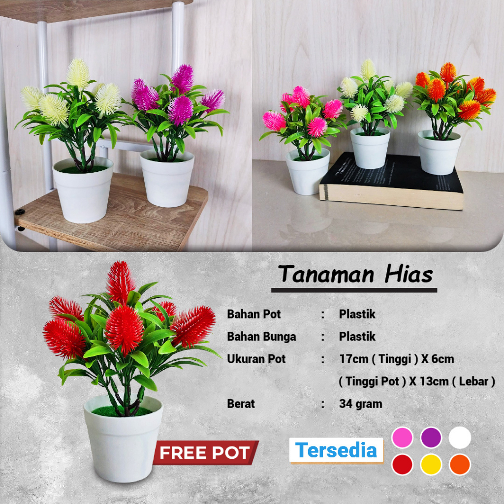 Satu7an PBP61 Tanaman Hias Plastik Mini Pot Ornamen Bunga Hias Pajangan Dekorasi Rumah Artificial Flower