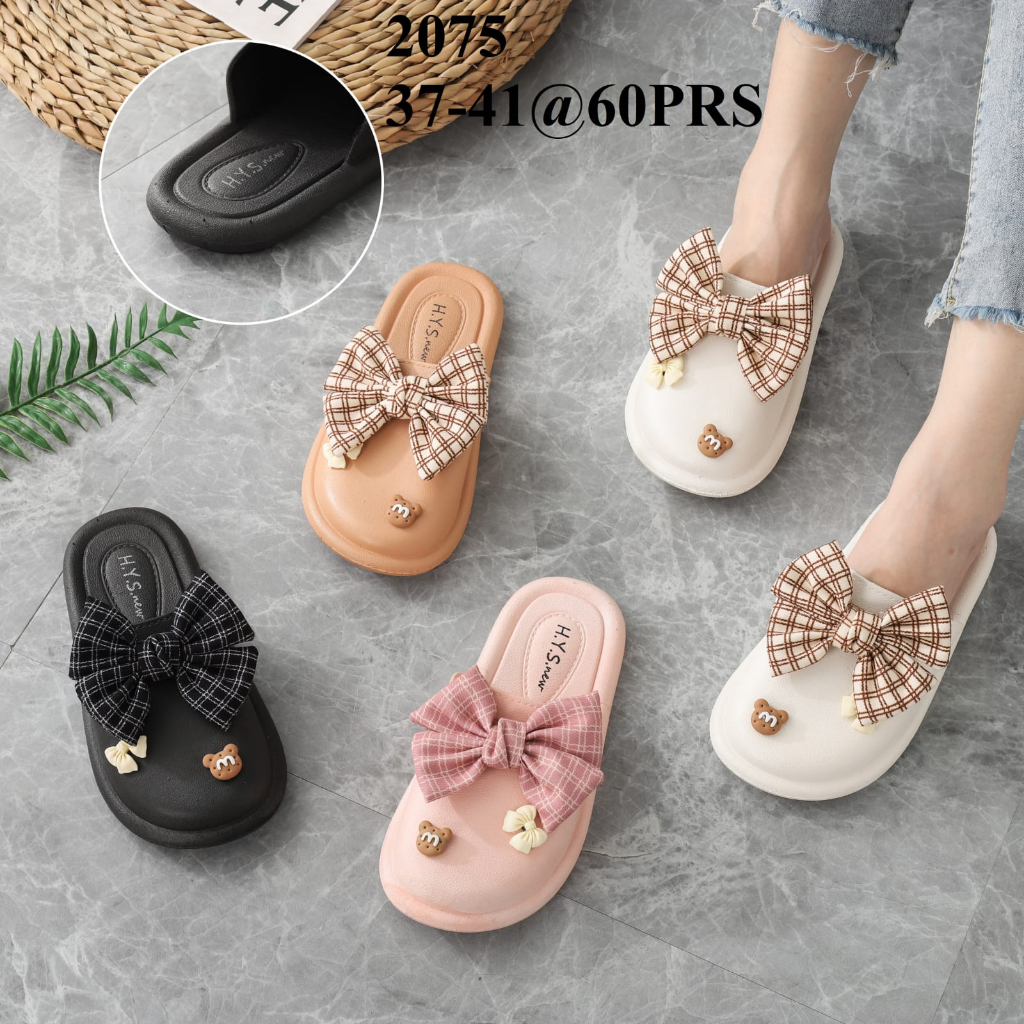 Sandal Mules Wanita Bapau Import Slip On Pita Kain Kotak Winola Collection WNL 2075