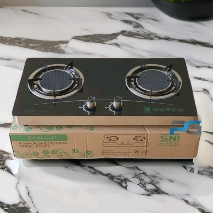 Kompor Gas Tanam Kaca 2 Tungku Bara - Bara ECO COOK EC2-02