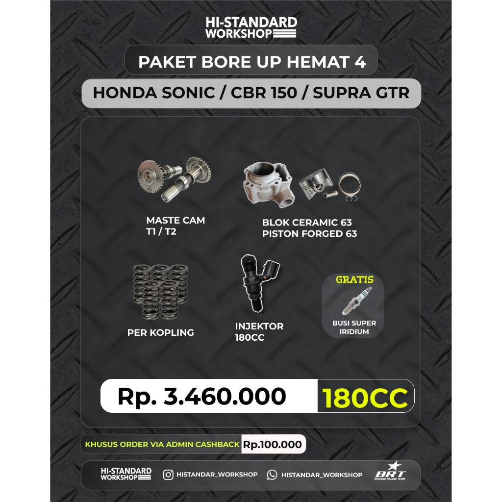 (SONIC 150R/SUPRA GTR/NEW CBR 150R) PAKET BORE UP HEMAT BRT 4 BLOK CERAMIC PISTON FORGED 63MM MASTER