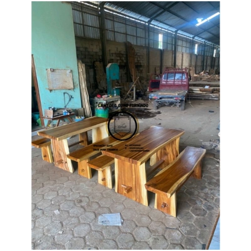 meja makan solid kayu trembesi