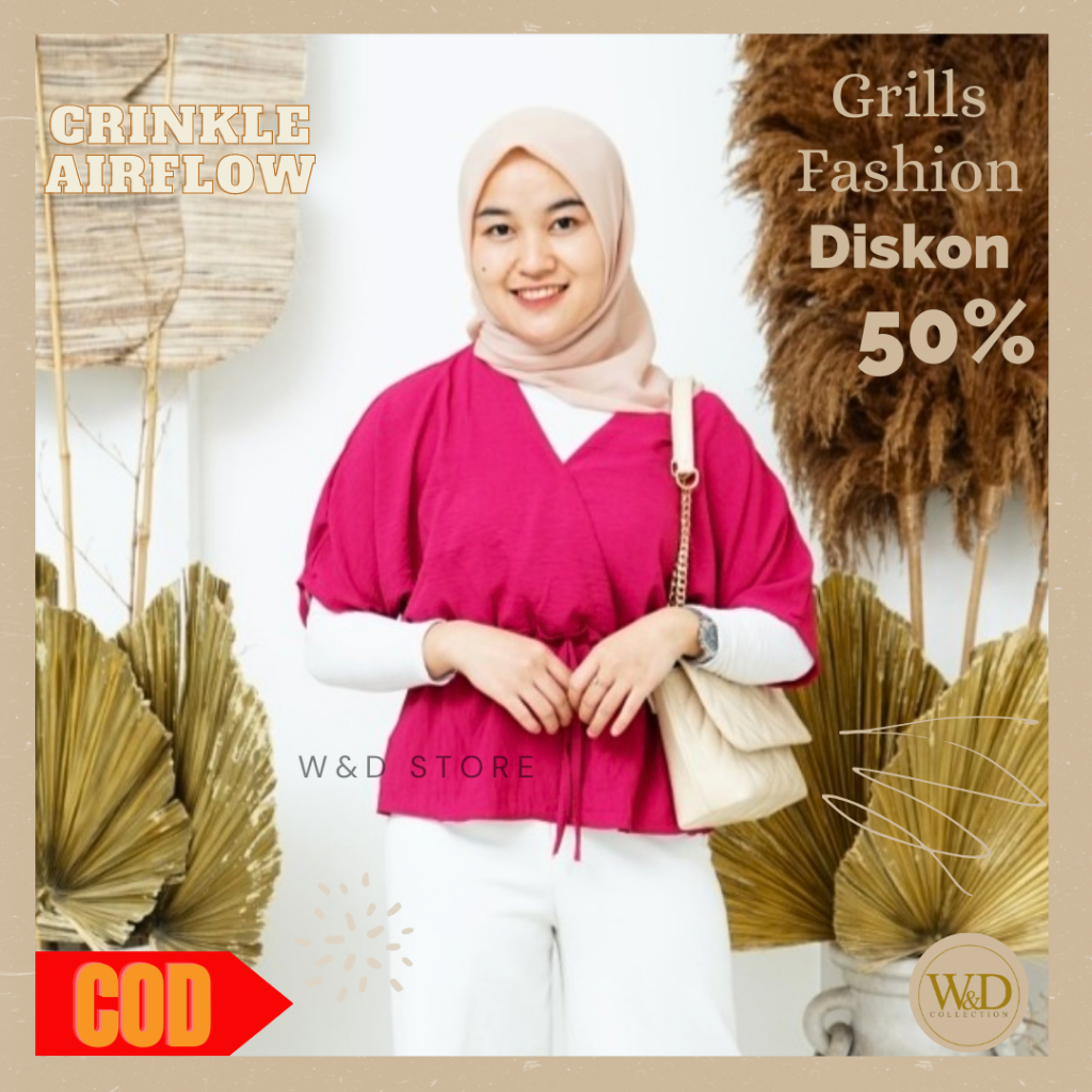 ATASAN WANITA BLOUSE KASUAL POLOS CROP KRINGKEL AIRFLOW