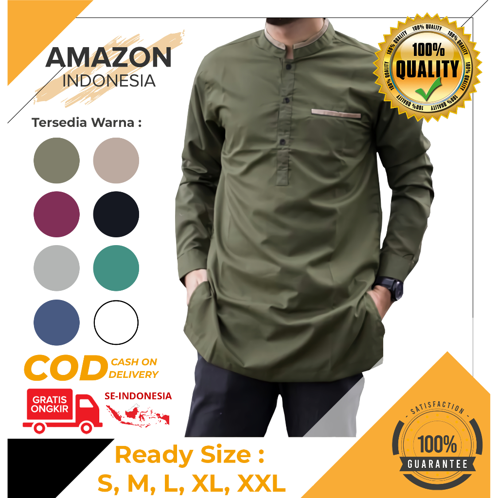 Baju Koko Pria Lengan Pendek Motif Polos Warna Hijau Army Toyobo - Baju Koko Pria Dewasa - Busana Muslim Pria - Baju Lebaran Pria - Koko Pria Dewasa - Muslim Pria - Baju Kokoh - Baju Koko Polos - Koko Polos Pria - Alqorni - Baju Ramadhan - Seragam Hadroh