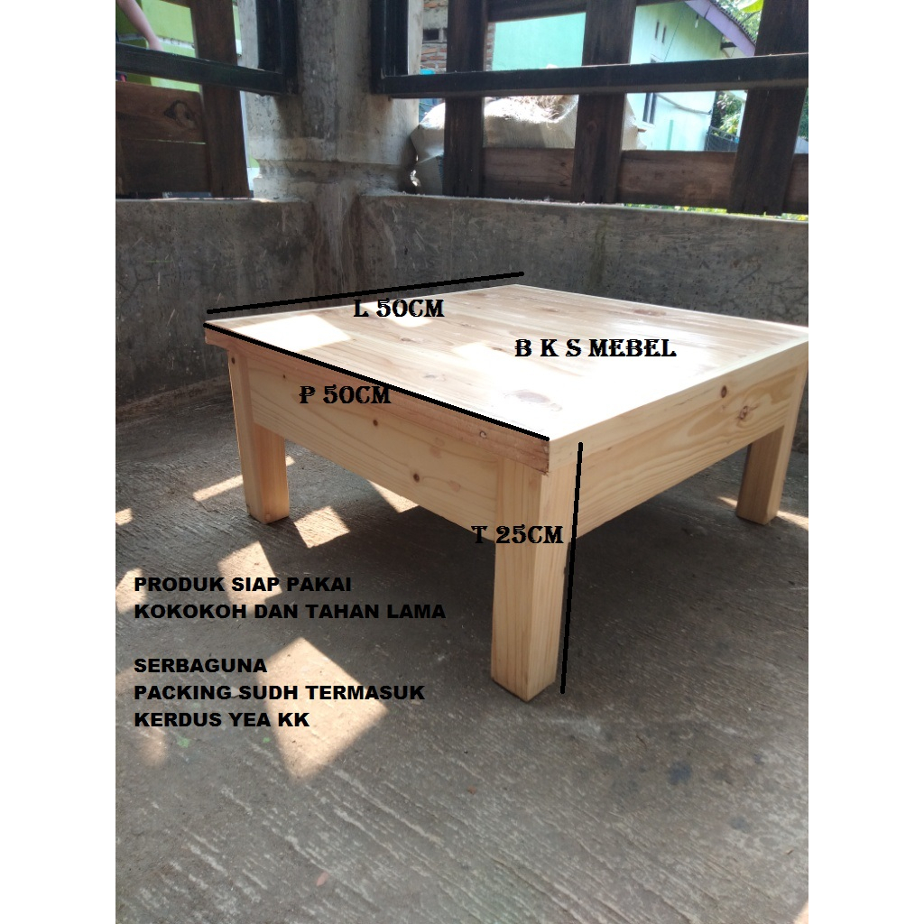 Grosir meja lesehan kayu jati belanda siap pakai kokoh dan tahan lama panjang50cm lebar 50cm tinggi 
