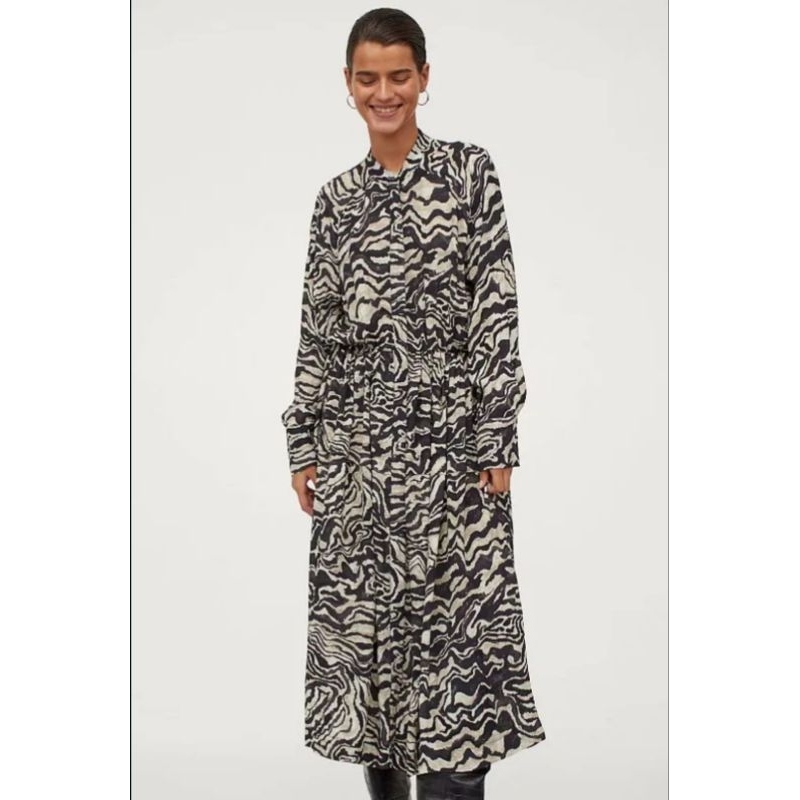 Dress black zebra pattern casual import hitam Korean style lengan panjang