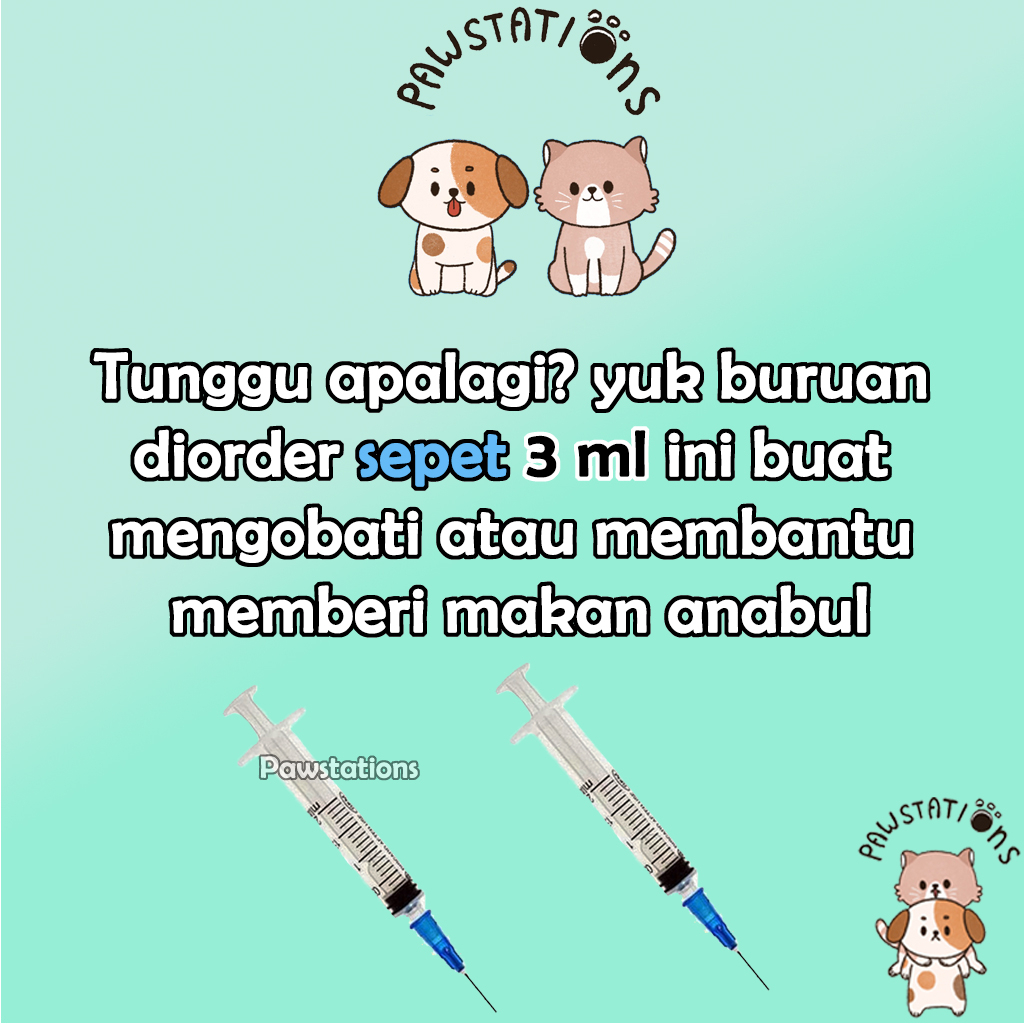 Spuit Sepet Spet Kucing Anjing Suntikan 3cc Suntikan 3ml Jarum Suntik untuk Makan dan Obat Kucing