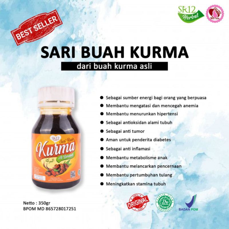 

SARI BUAH KURMA AL BAROKAH SR12 / SARI KURMA ASLI / MENINGKATKAN STAMINA / MENAIKKAN TROMBOSIT