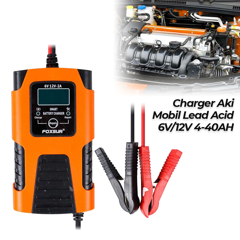 FOXSUR Charger Aki Mobil Lead Acid Smart Battery Charger 6V/12V 4-40Ah - FBC061202D - Orange
