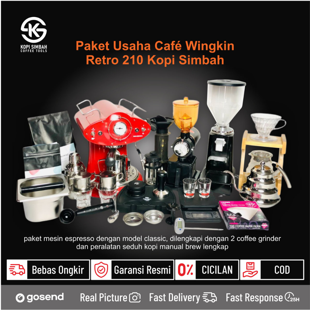 Paket Usaha CAFE Wingkin 210 Retro Set Kedai Lengkap Mesin Alat Seduh Pembuat Kopi Espresso Coffee M