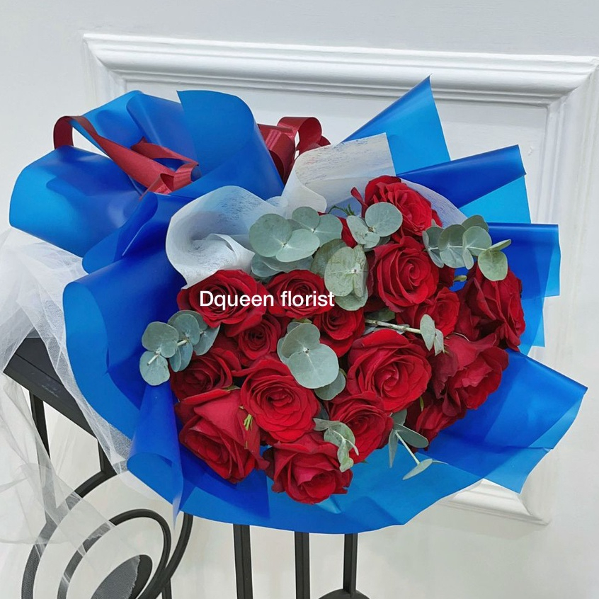 DQueen Florist Rose Buket Bucket Bunga Wisuda Flower Bucket Bouqet Besar Mawar Merah Wedding Nikahan Asli Segar Murah