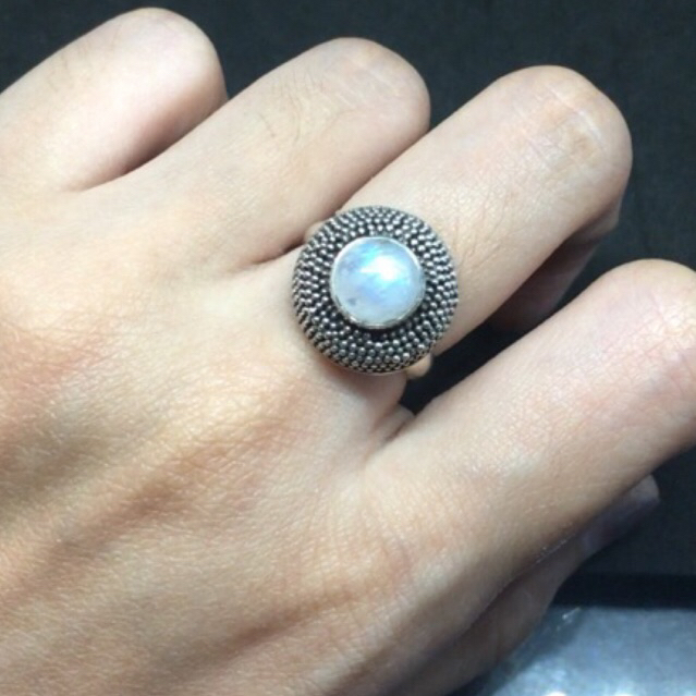 Cincin Perak Bakar Silver 925 Asli Moonstone