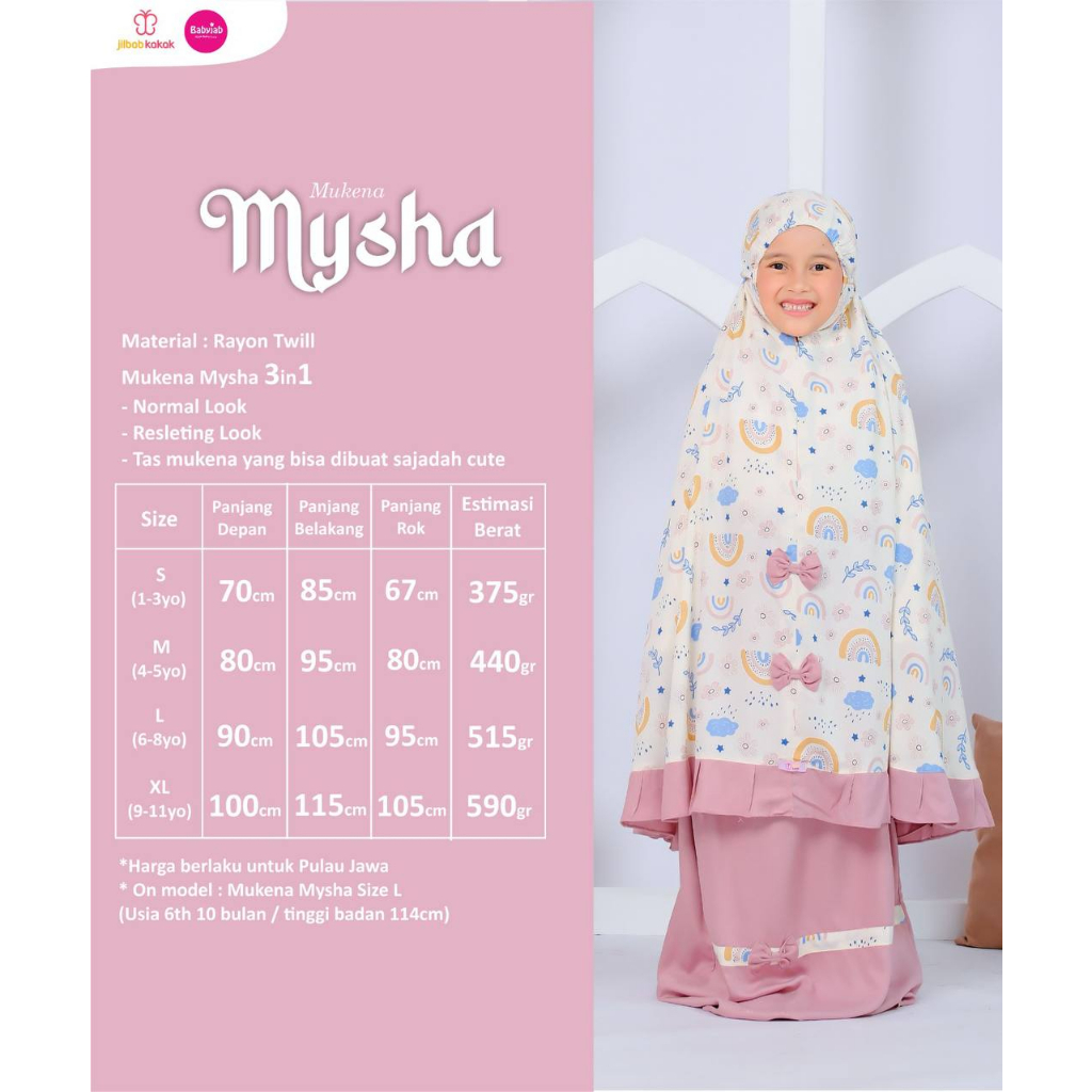 Babyjab Mukena Mysha Anak Perempuan Lucu - Baby Jab Sholat Hijab Jilbab Cewek Bayi Usia 1 2 3 4 5 6 7 8 9 10 11 Tahun