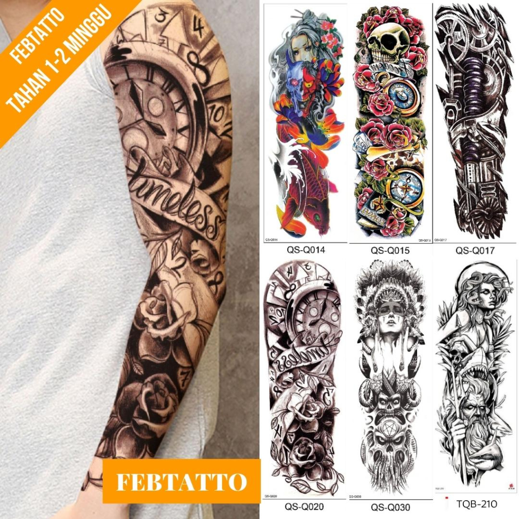 Tato Temporer Full Lengan Ukuran 17cm x 48cm Motif Kompas Bunga QSQ 020 Tato Lengan Tato Dada Tato T