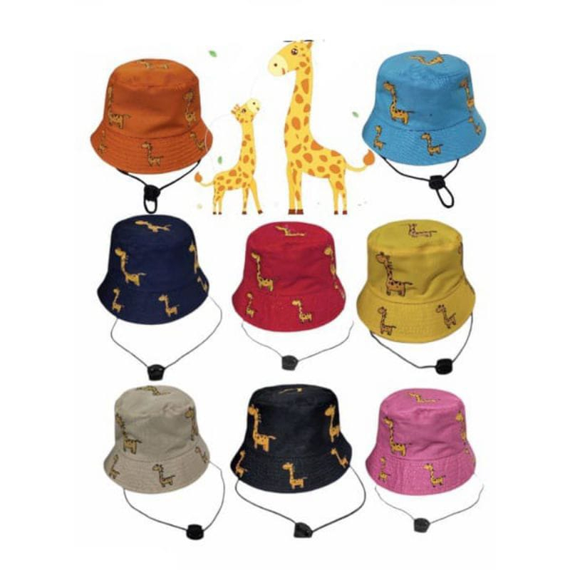 Bucket Hat Anak Ada Tali Unisex/Topi bucket Motif Jerapah Bordir Nama