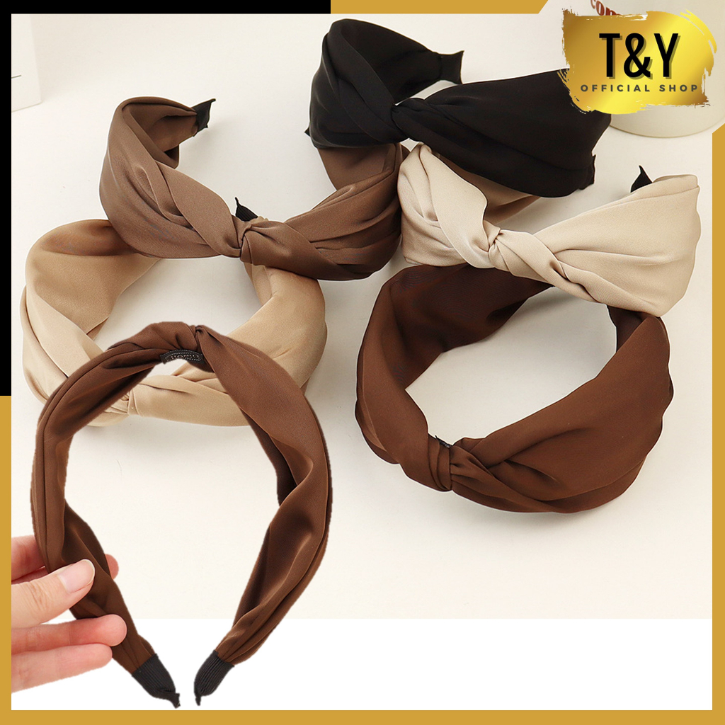 T&amp;Y Bando Scrunchie Wanita Simpul Satin 6735 Bandana Korea Anti Patah Headband Wanita Desain Silang Aksesoris Fashion Wanita Murah Import