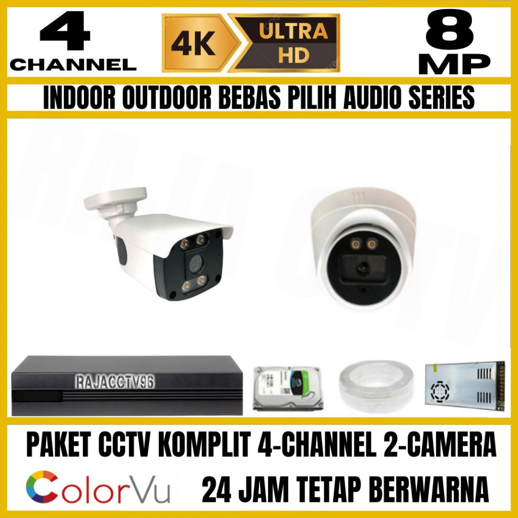 PAKET CCTV 8MP COLORVU COLORFUL 4 CHANNEL 2 KAMERA ULTRA HD 4K CAMERA AUDIO SERIES