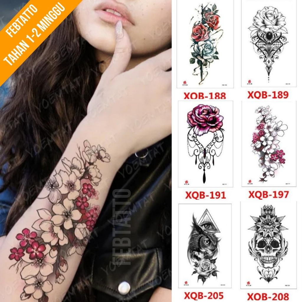 Tato Temporer Ukuran 21cmx11cm Tato Lengan Tato Dada Tato tangan Tato Kaki Tato Punggung Tato Jari  Motif Aesthetic Tatto Temporary Stiker Tato Halal Grosir Tato air motif bunga, burung hantu, tengkorak XQB 197