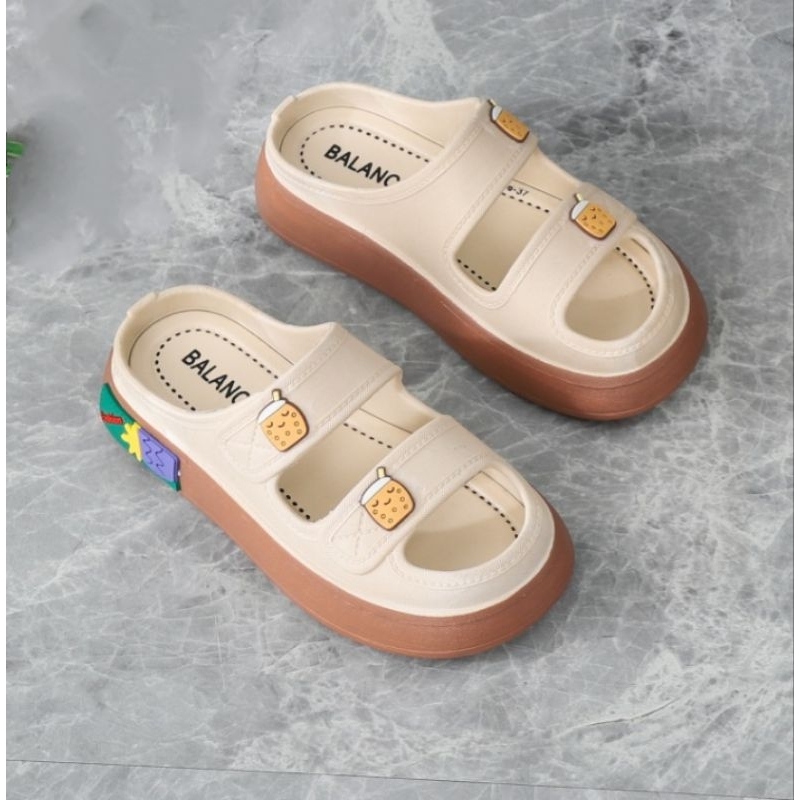 Sandal Wedges Wanita Selop Karet Jelly Import