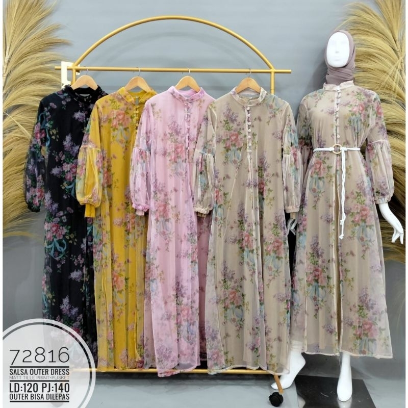 gamis salsa outer dress kode 72816 by alvaro collection tille print x plisket freebelt