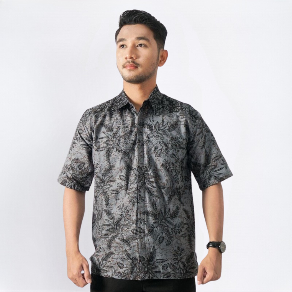 BATIK TRUSMI Hem Batik Murah Batik Pria Kemeja Lengan Pendek Atasan Pria Batik Seragaman Motif Bunga