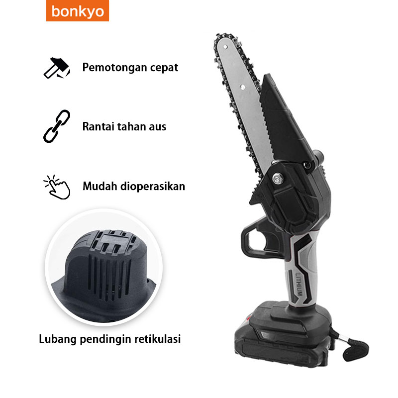 bonkyo Chainsaw Gergaji Rantai 88VF Gergaji Elektrik Mini chainsaw cordless Portable Genggam Lithium Charger