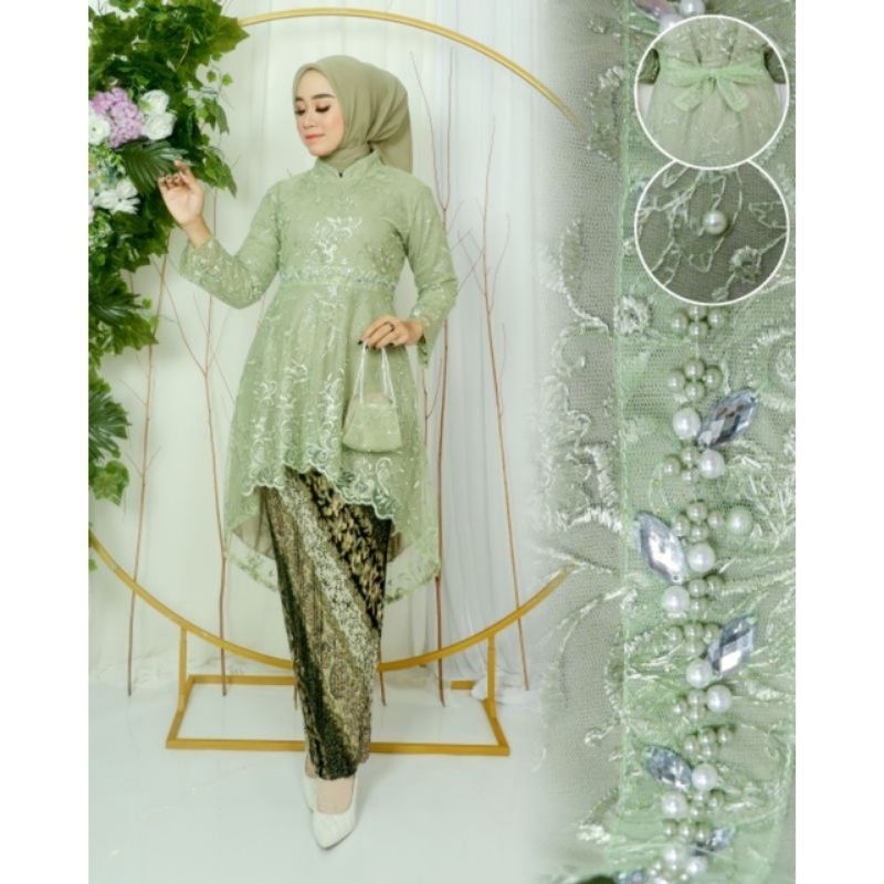 Melia Kebaya - Setelan Kebaya Tunik Lesty Kejora / Kebaya Tunik Tulle Payet / Kebaya tunik Busui / Kebaya Kondangan