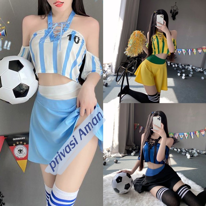 Lingerie Sexy hot Halter Garis Sepak Bola Piala Dunia Seragam Cosplay 3A210