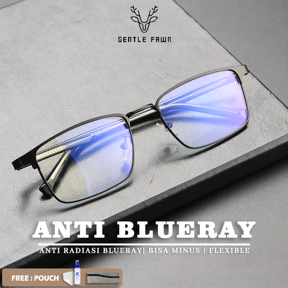 GENTLE FAWN Frame Kacamata Antiradiasi Style Kotak TR90 Metal Fashion Wanita dan Pria Metal Bisa Min